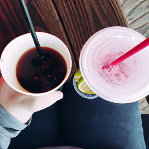 Choosing between caffeine and a fruity drink.